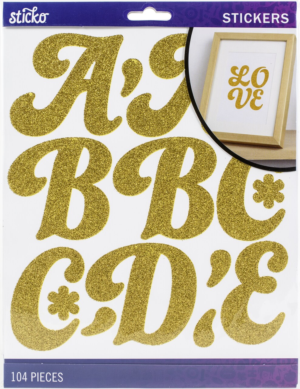 Sticko Alphabet Stickers - Funkydori Extra Large, Gold Glitter, 104pcs